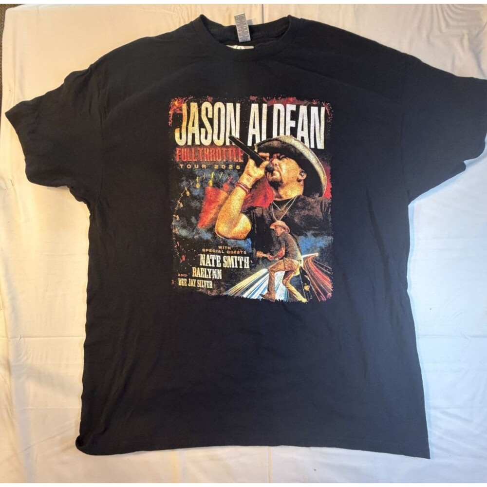 🎸🔥 Jason Aldean – Full Throttle Tour 2025 Unisex Black T-Shirt Size XL 🔥🎸